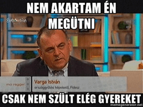 Kép: Varga István. Felirat: Nem akartam én megütni; csak nem szült elég gyereket
